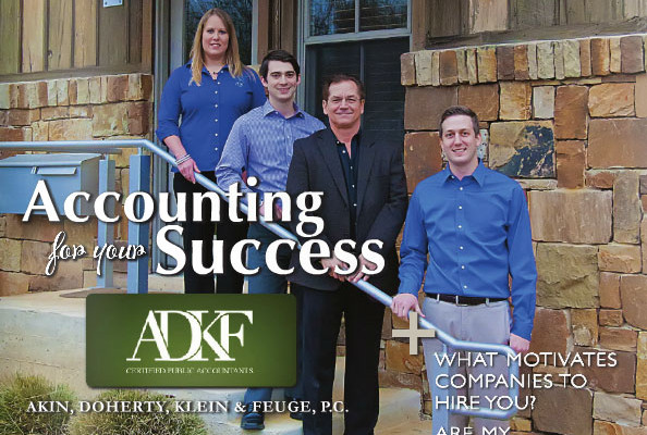 Group of professionals promoting accounting services.