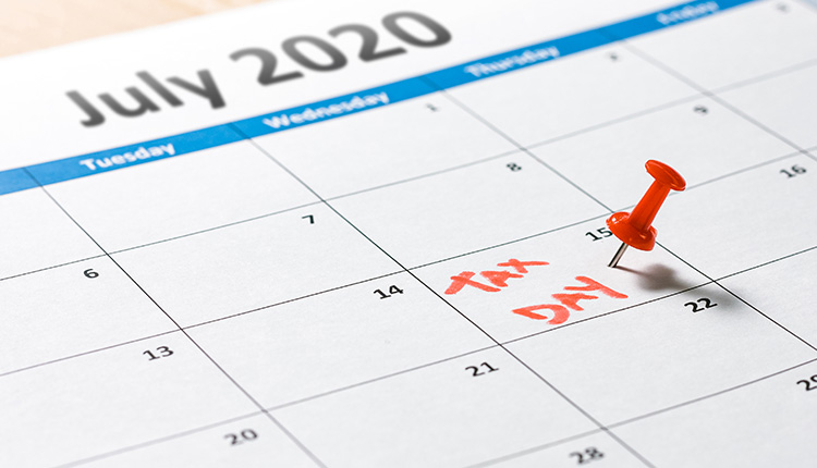 Calendar marking tax day in July