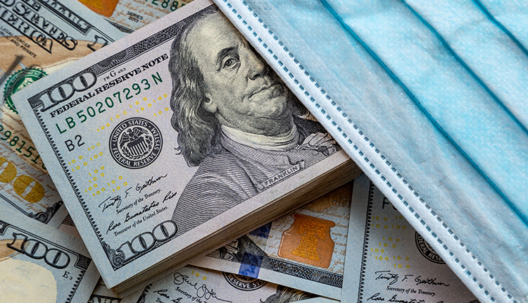 Cash and face mask arrangement