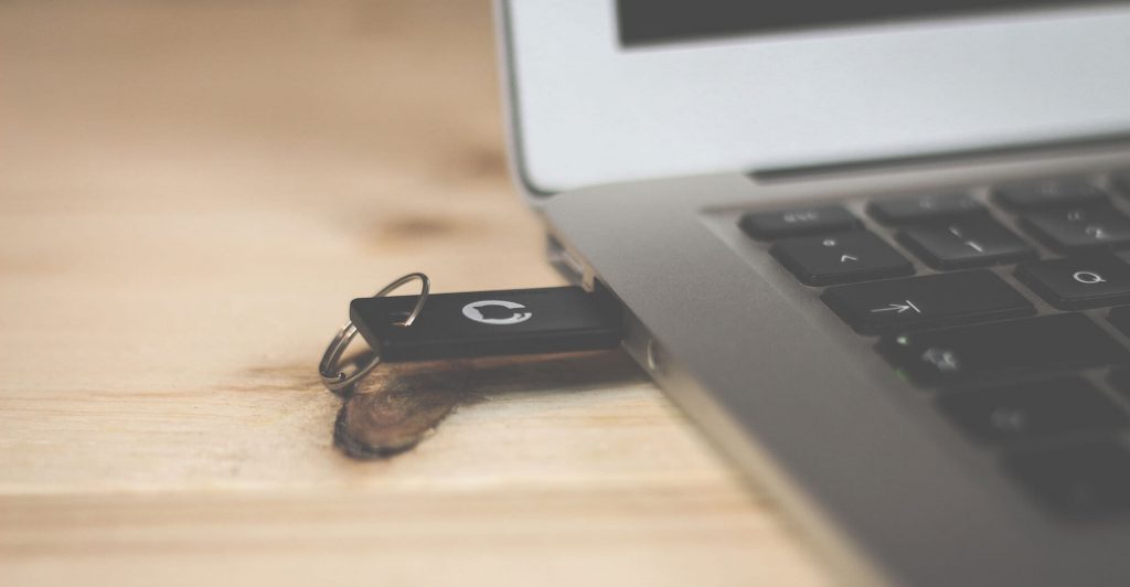 USB drive connected to laptop