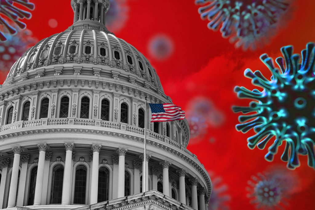 Capitol building with virus imagery background