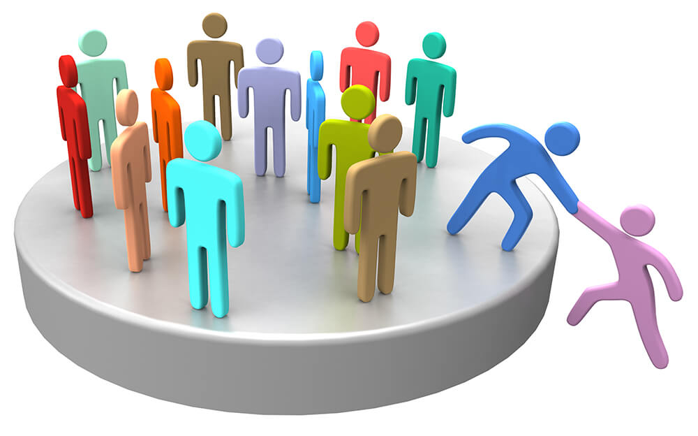 Figures representing teamwork and support.