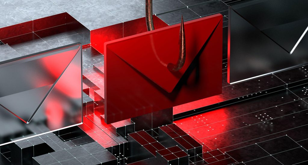 Red email with a fishing hook