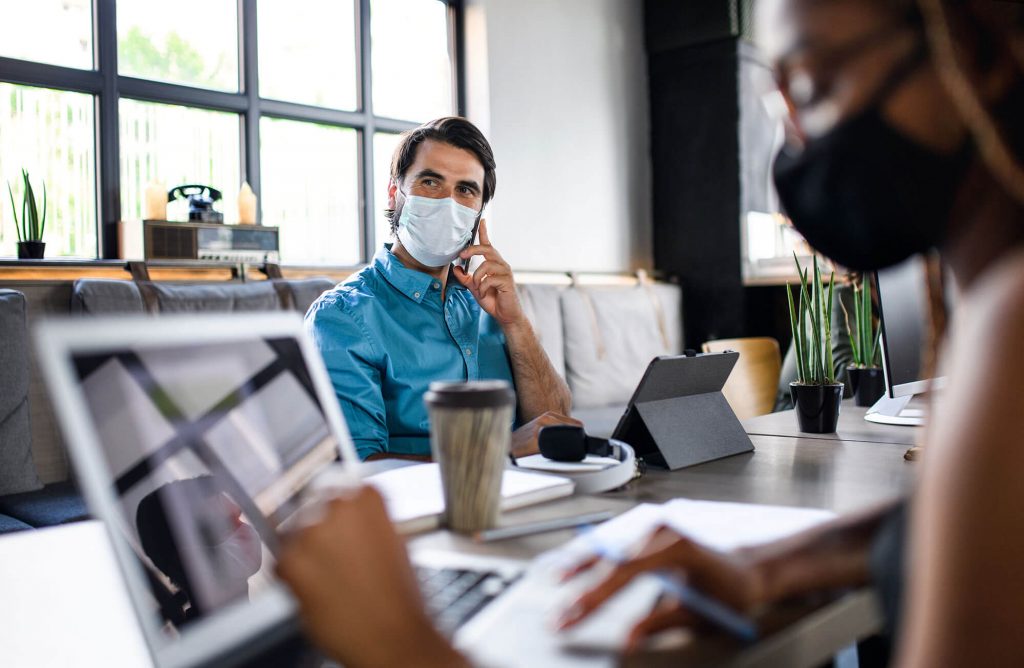 People working in a modern office.