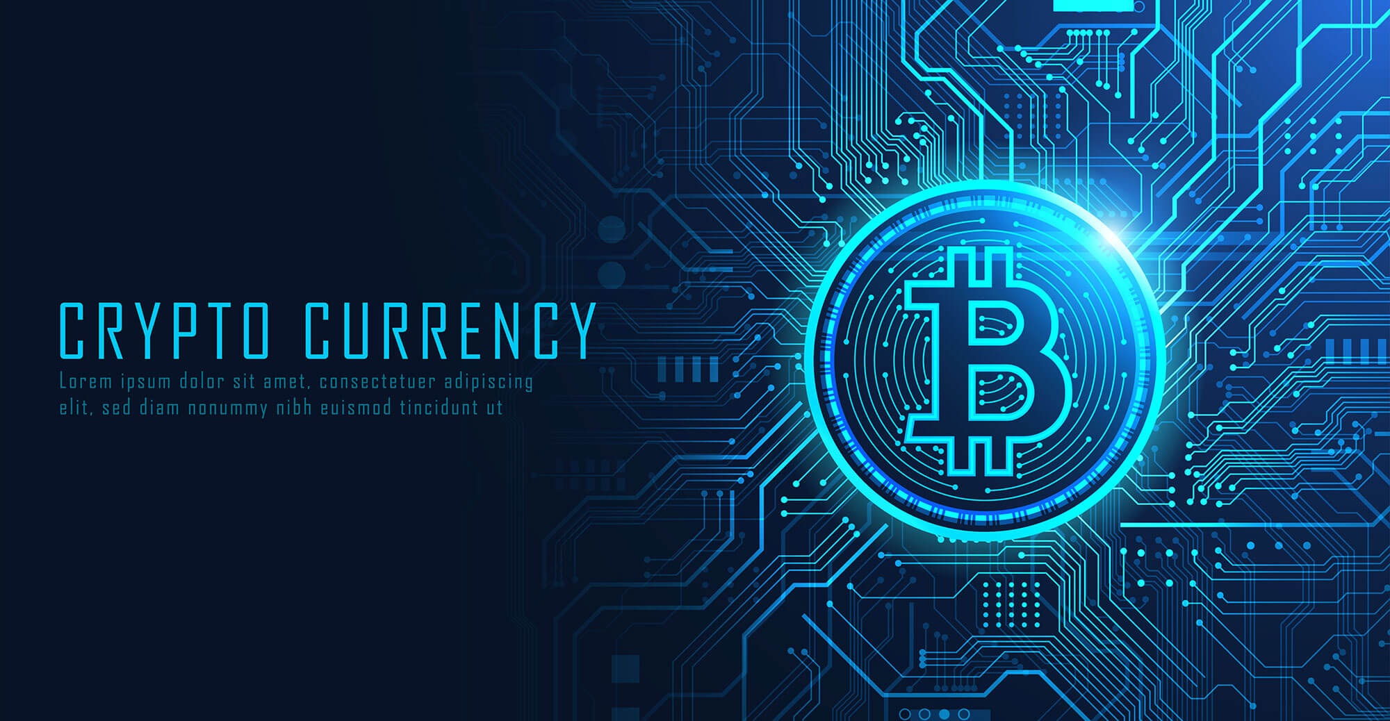 Bitcoin symbol on digital circuit background