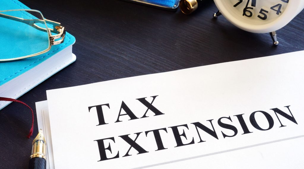 Tax extension document on a desk