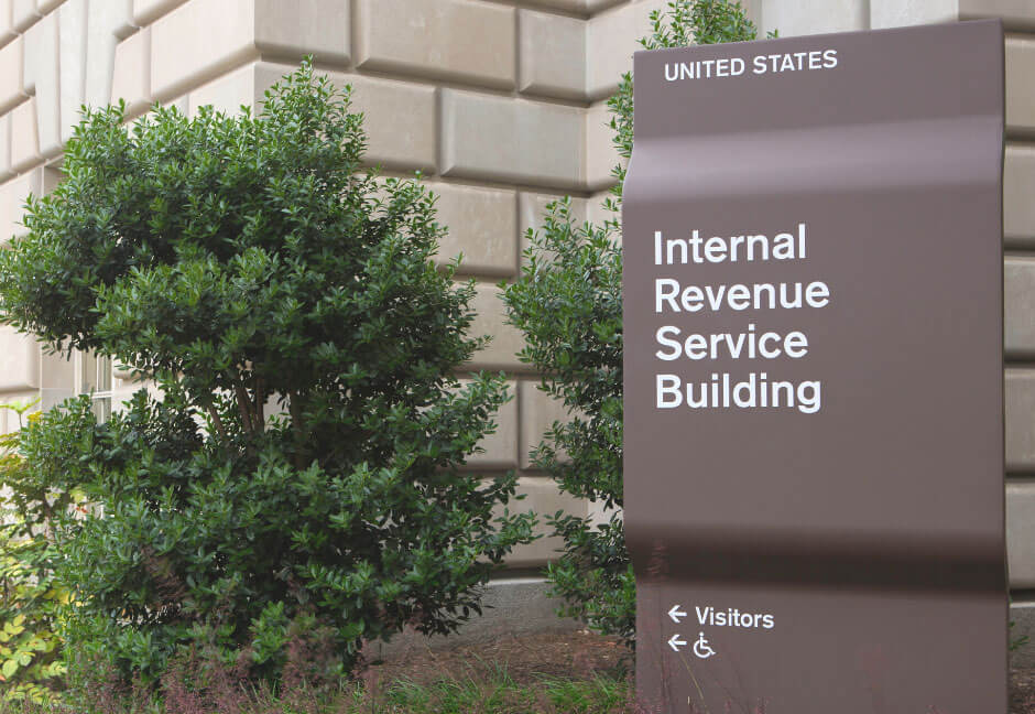 IRS building sign with visitor direction