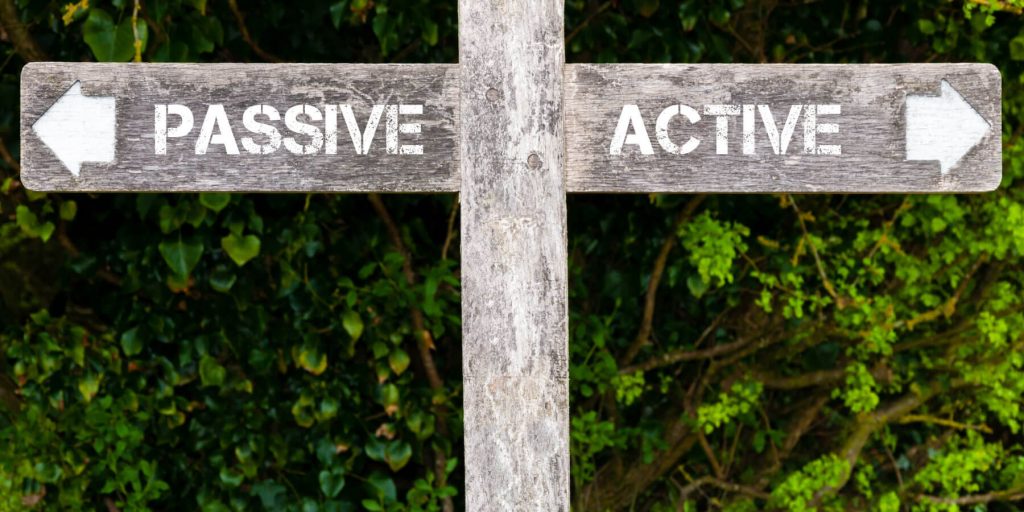 Wooden sign with passive and active directions