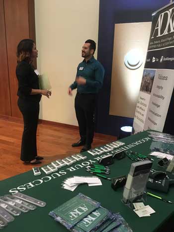 Networking at a career event.