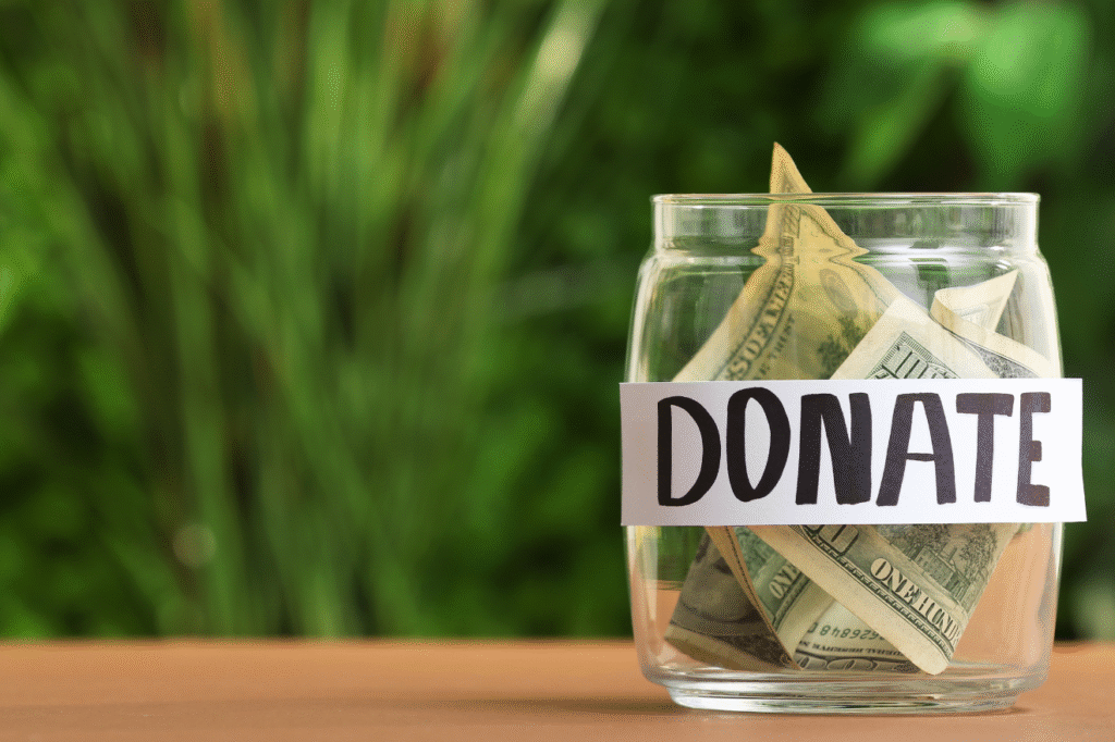 jar with label that says donate